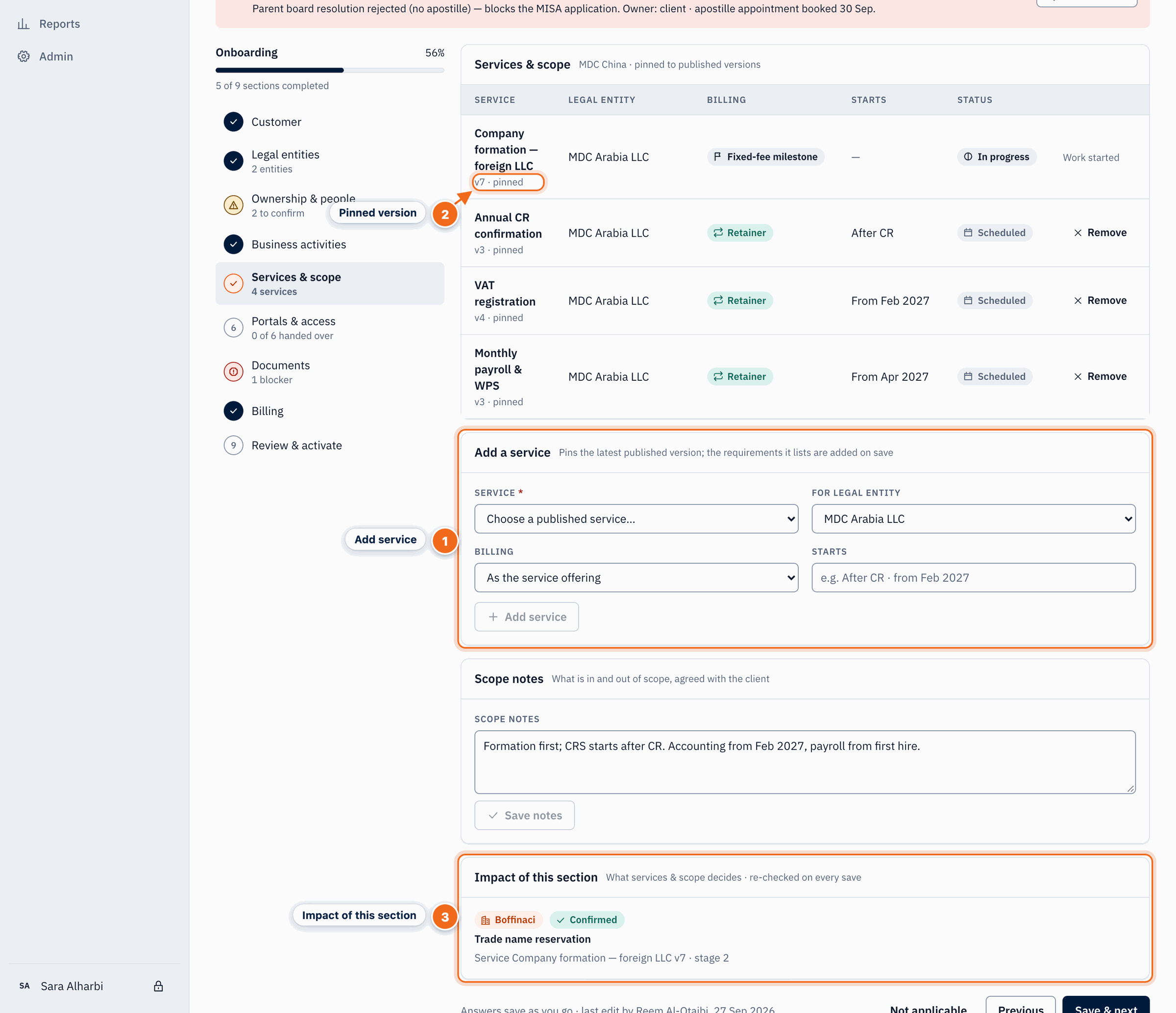 Onboarding wizard: services and scope